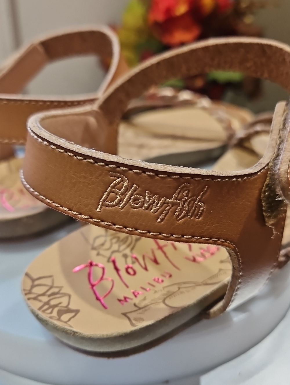 Girls' Tan Braided Ankle-Strap Sandals - Picture 11 of 13